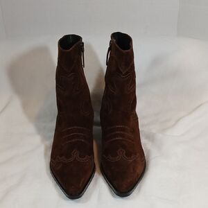 Bibi Lou Short Western Dark Brown Suede Ankle Booties Sz 41